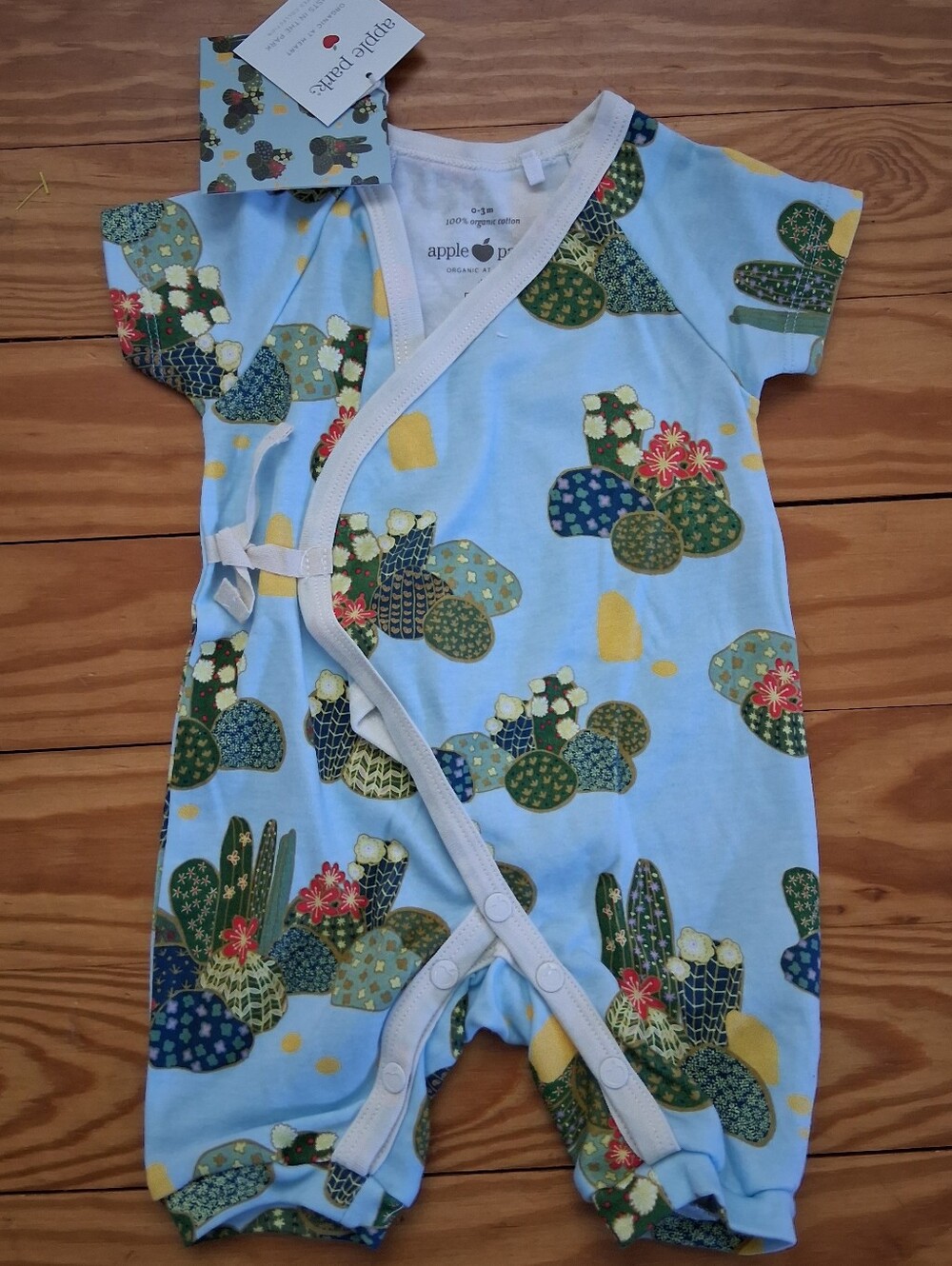 Cactus Print Baby Wrap Romper - Light Blue & Green